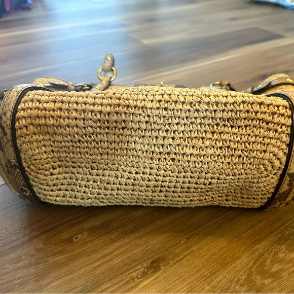 Coach Natalie Tan Straw Satchel w Python Print Leather Trim Tote Handbag - Picture 8 of 12